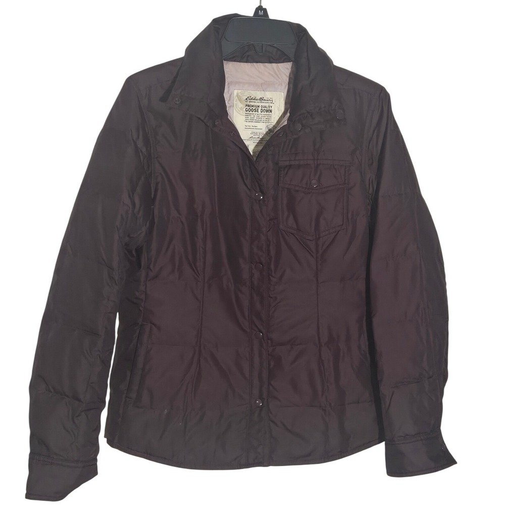 Eddie Bauer Womens Down Jacket Quilted Goose Down Burgundy Size S